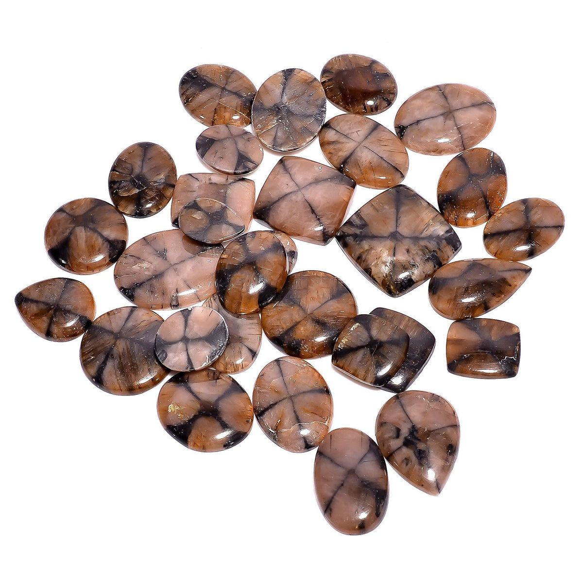 Gemkora 3pcs Natural Chiastolite Gemstone Wholesale Cabochons Lot, Jewelry Making Loose Gemstone, Polished Home Decor Specimen, DIY, Wire Wrapping, Reiki, Healing Crystals, Bulk Gemstone Deal