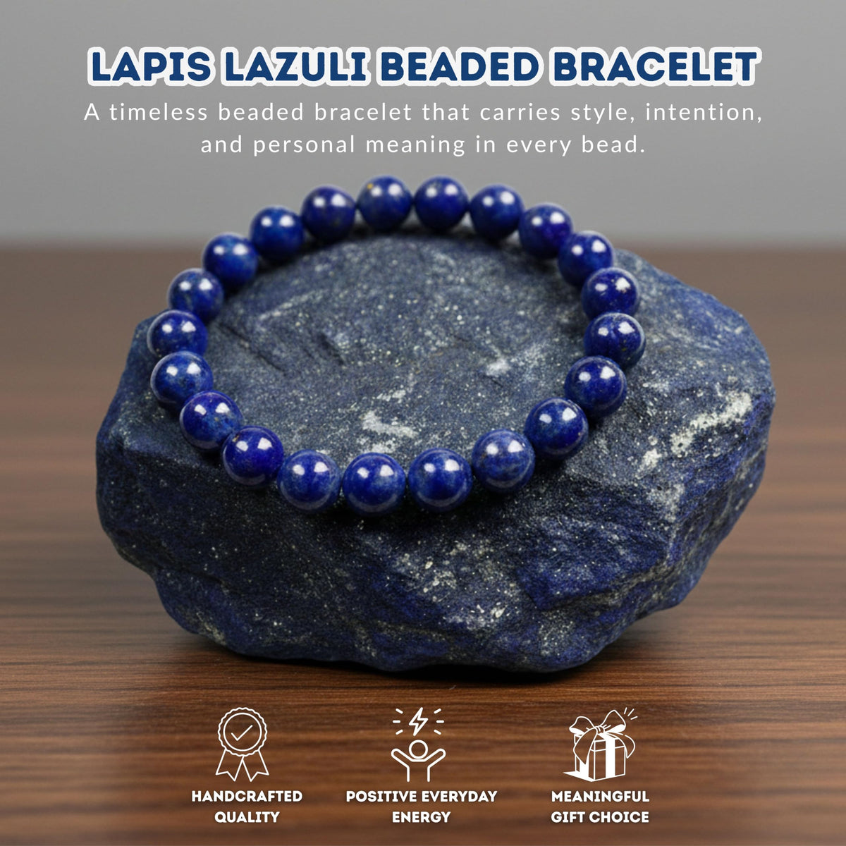 Cherry Tree Collection Blue Lapis Lazuli Beaded Bracelet – Genuine 8mm Gemstone Stretch Bracelet for Men & Women – Handmade Crystal Bracelet - (Blue Lapis Lazuli - S)
