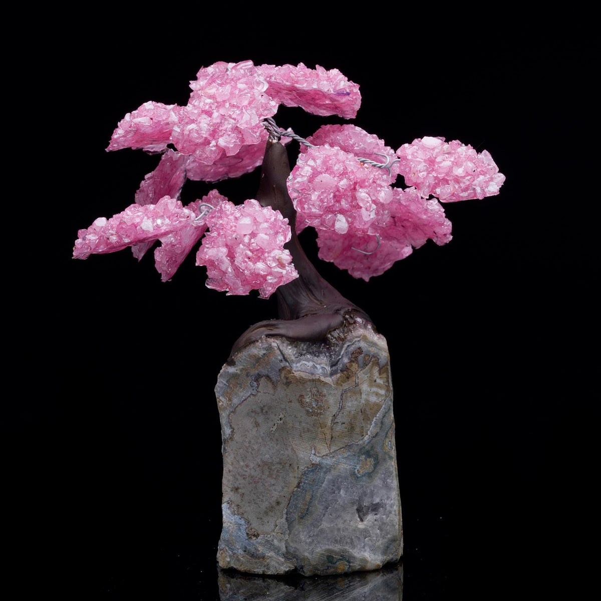 Rose Quartz Gemstone Tree on Amethyst Base, Crystal Tree with Natural Rose Quartz and Amethyst Stone, Decorative Healing Crystal Bonsai Tree