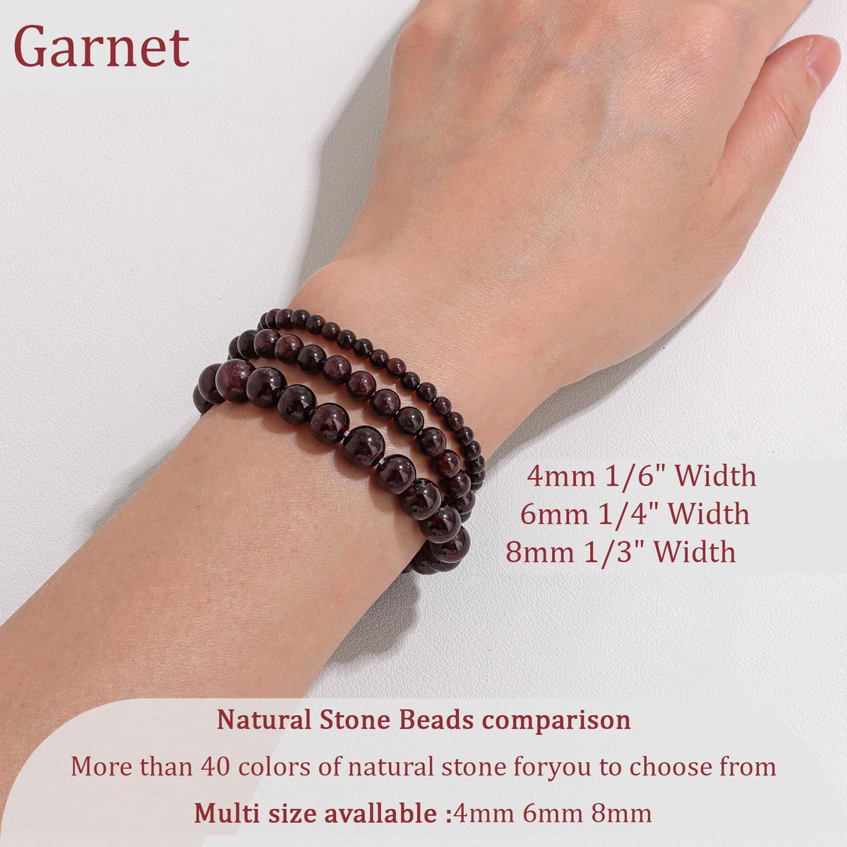 Vinswet Healing Crystal Bracelets for Women Men 6mm Garnet Natural Stone Beaded Stretch Bracelet Handmade Gemstone Reiki Spiritual Jewelry Gifts