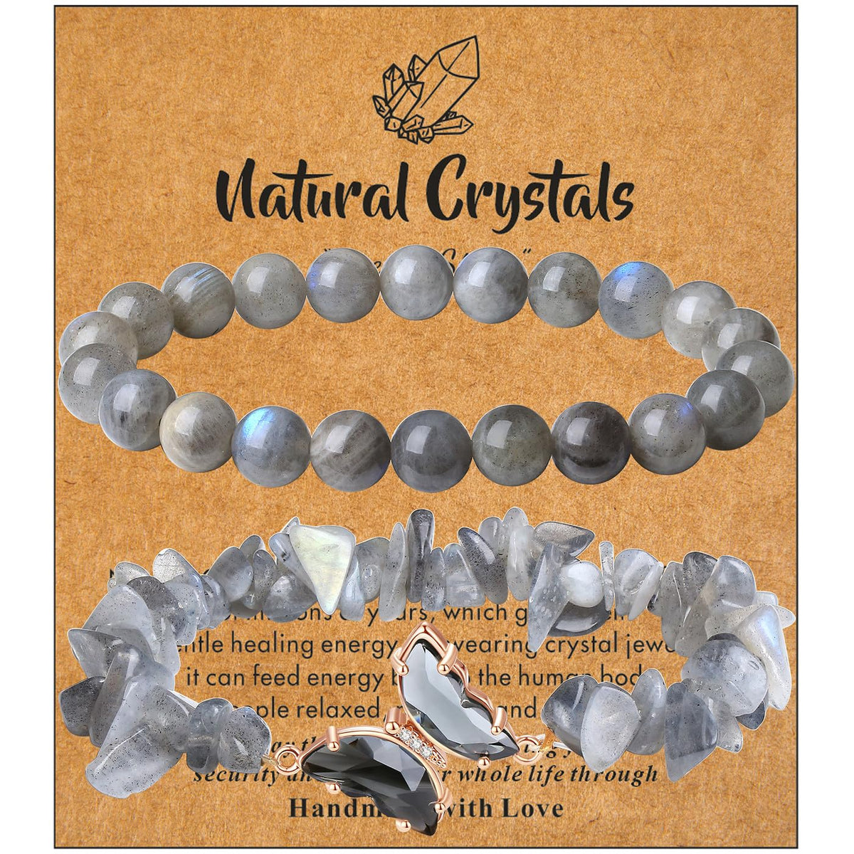 DUQGUHO 2Pcs Butterfly Bracelets for Women Grey Moonstone Bracelet Gift for Women Healing Crystal Bracelet Natural Gemstone Stretchable Jewelry 8mm Crystal Beaded Bracelet Gift for Birthday