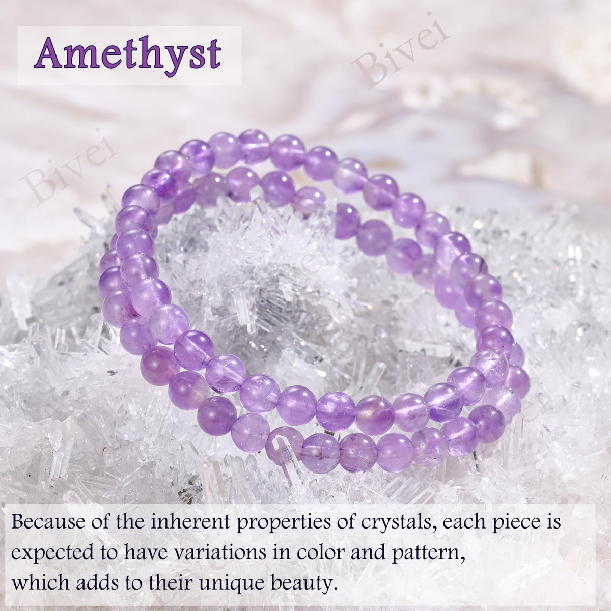 Bivei Amethyst - Tranquility - 6mm Beaded Bracelets for Women Handmade Semi Precious Natural Stone Stretch Elastic Jewelry for Women Yoga Protection Gifts Small