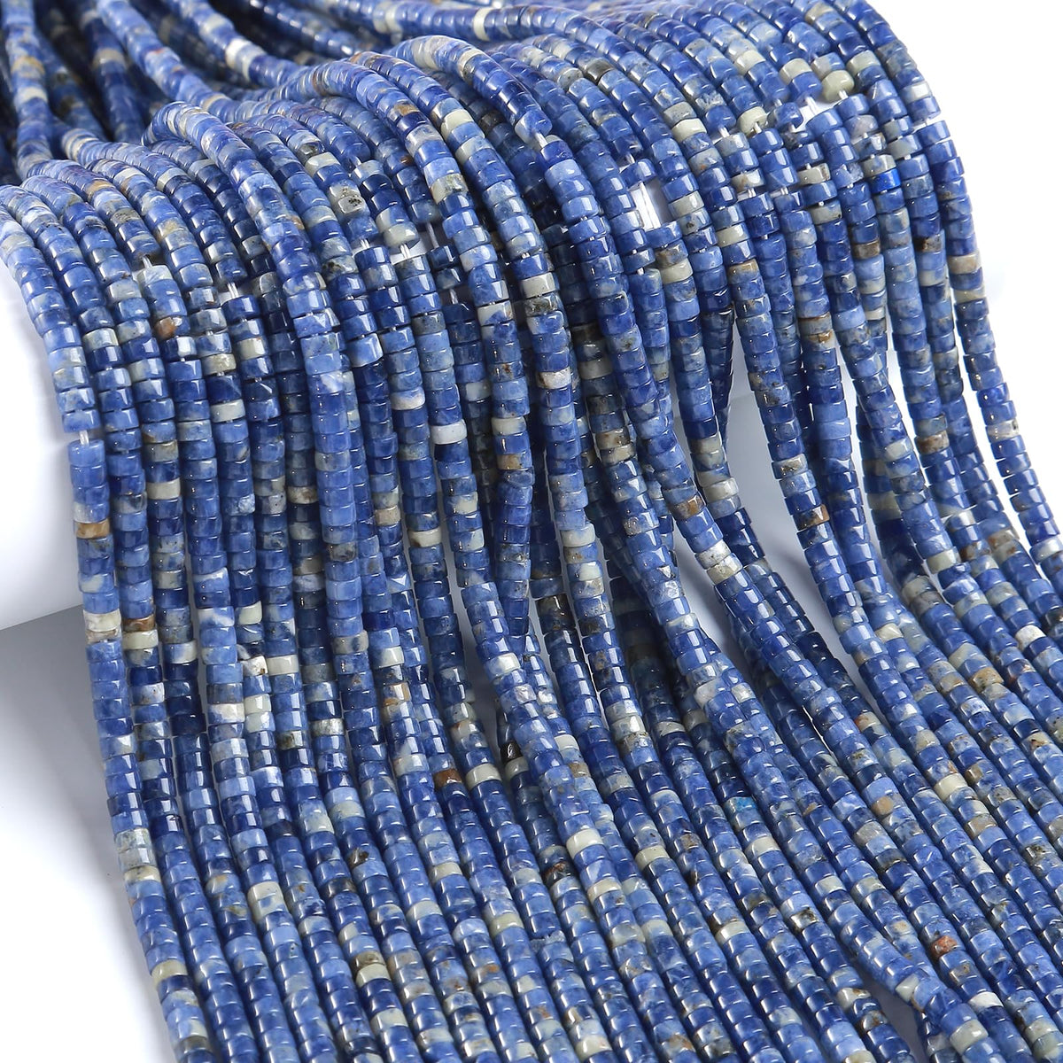 150pcs 2x4mm Natural Blue Sodalite Stone Tube Shape Beads Loose Flat Round Cylinder Flat Spacer Green Stone Beads for Bracelet Earrings Jewelry Making