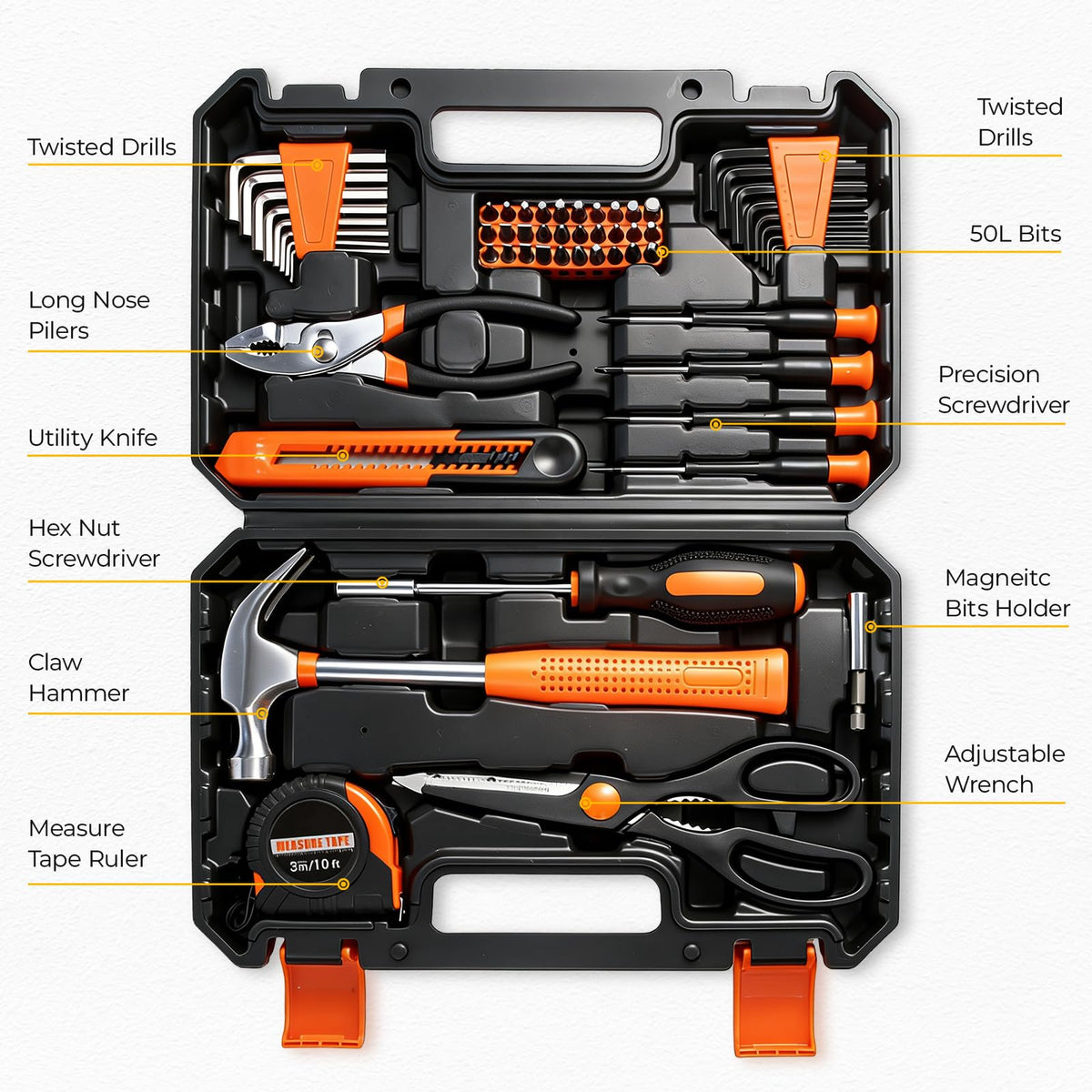MarvTool 57 Piece Tool Set, Home Repair Hand Tool Kit, General Household Tool Box for Homeowner, DIY, Handyman, Women