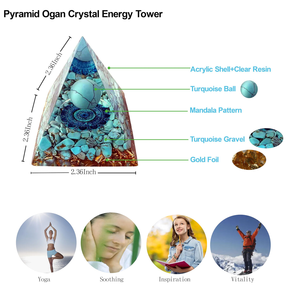 ycyingcheng Moonstone Crystal Orgone Pyramid Ogan Crystal Energy Tower, Nature Reiki Chakra Crushed Stone Jewelry, Crystal Pyramid for Home Decor (Turquoise)