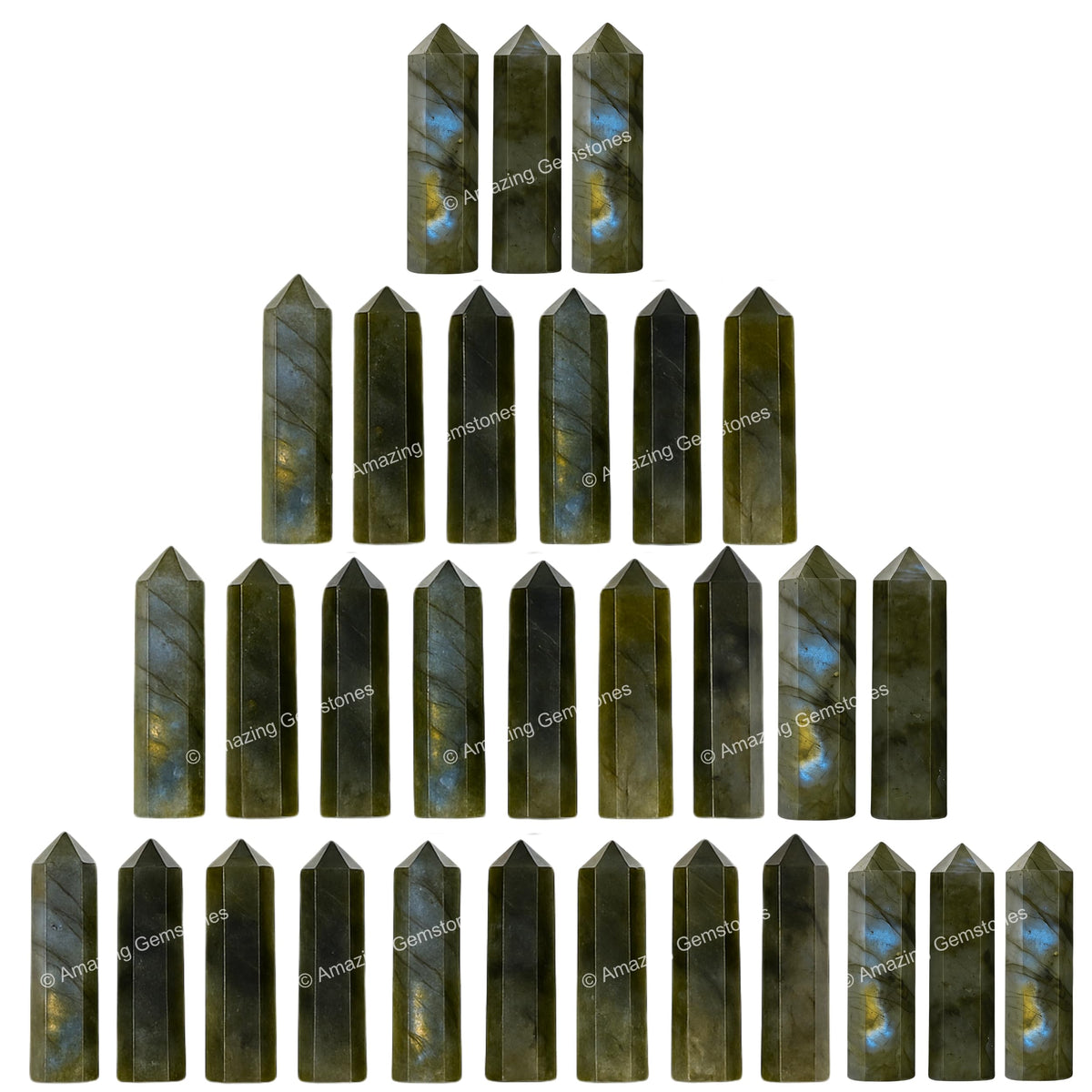 Amazing Gemstone Labradorite Crystal Points Bulk Healing Crystals - Pack of 3 Single Terminated Healing Wand Point Bulk Crystals for Crafts, Crystal Grid, DIY Work - Premium Crystals - Beginners Gift