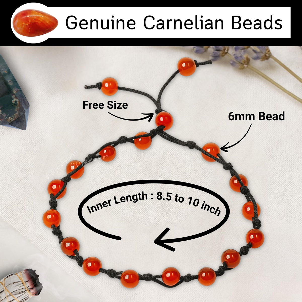 Amazing Gemstone Carnelian Anklet Ankle Bracelets for Women - Waterproof Beaded Healing Crystal Anklets, Plus Size Chakra Gemstone Bead Anklet (Stretchy Adjustable - Hand Knotted)