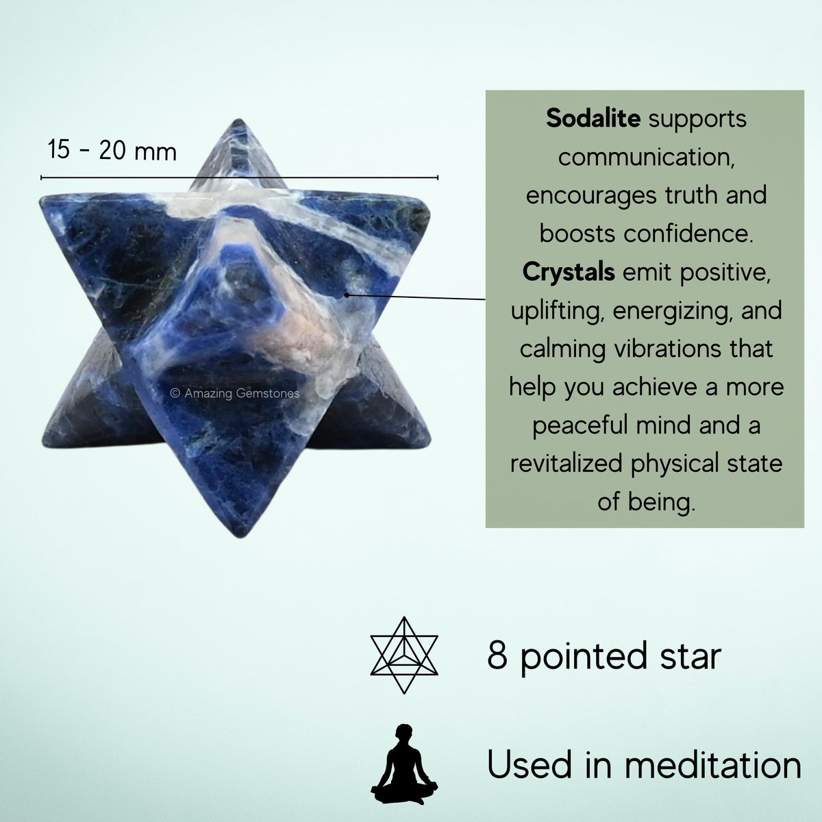 Amazing Gemstone Sodalite Merkaba Crystal - 0.75 Inches Metaphysical Merkaba Star for Meditation - Energetic Tetrahedron Crystal and Healing Stones and Healing (15-20mm)
