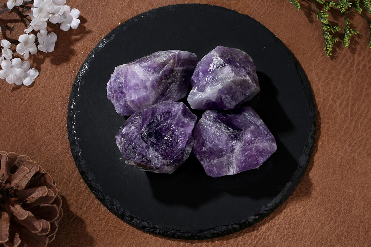 QINJIEJIE Amethyst Crystal Rocks 2PCS 1.8-2.2'' Raw Amethyst Stone Large Rock Rough Healing Crystals for Fountain Rocks Bulk Polishing DIY Decoration Natural Stones for Handmade Gifts