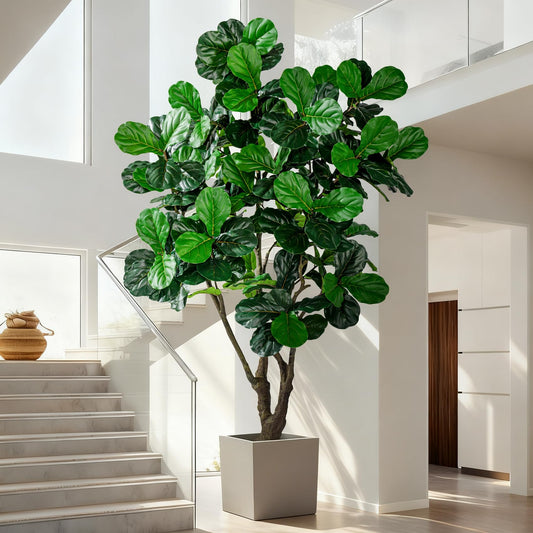 Large Artificial Trees with Pot Indoor Outdoor Realistic Floor Fake plantas Tall Faux Fiddle Leaf fig Tree for Home Living Room Bedroom Office Porch Outside Patio arboles artificiales para decoracion