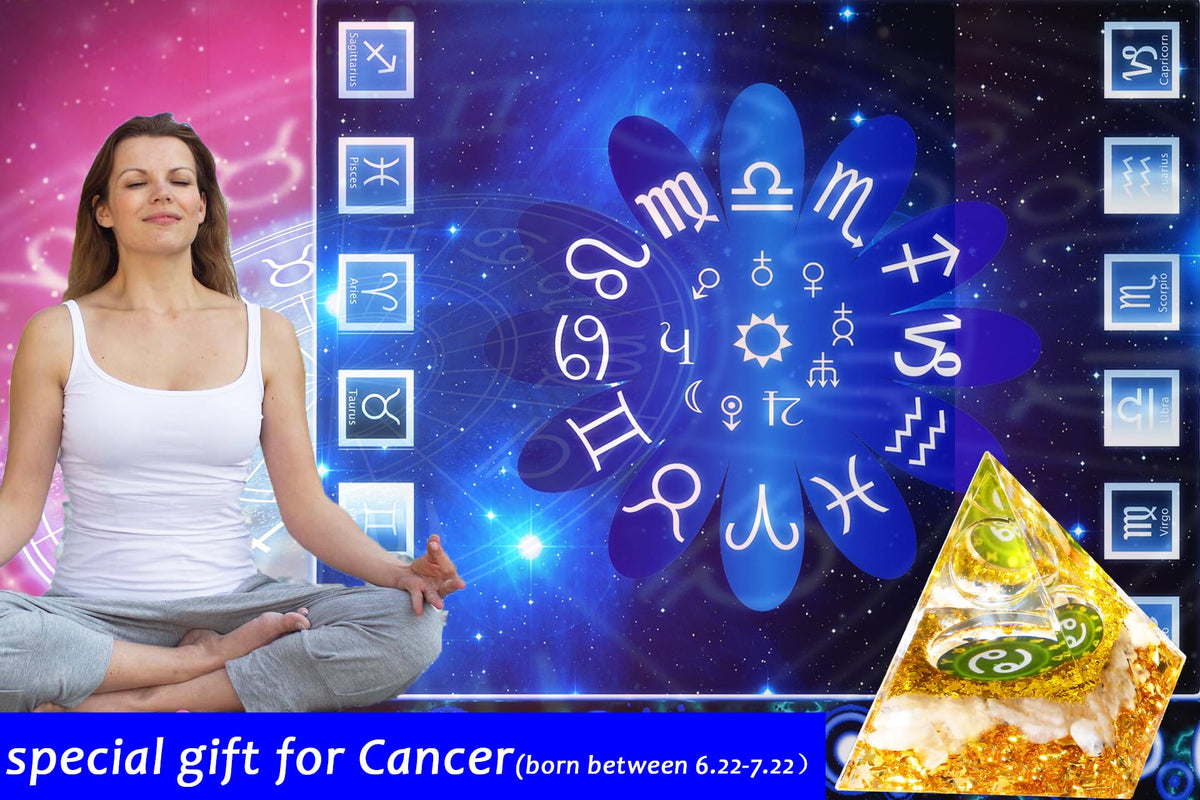 YATOJUZI 12 Zodiac Cancer Birthday Gifts for Women Men Healing Crystals Natural Crystal Stones Gemstones Orgonite Chakra Reiki Lucky Energy Gold Decor for Office Desk Decorations