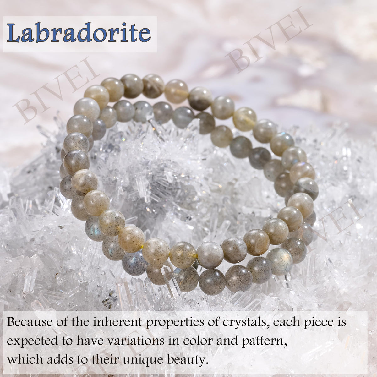 Bivei Labradorite - Transformation - 6mm Beaded Bracelets for Women Handmade Semi Precious Natural Stone Stretch Elastic Jewelry for Women Yoga Protection Gifts