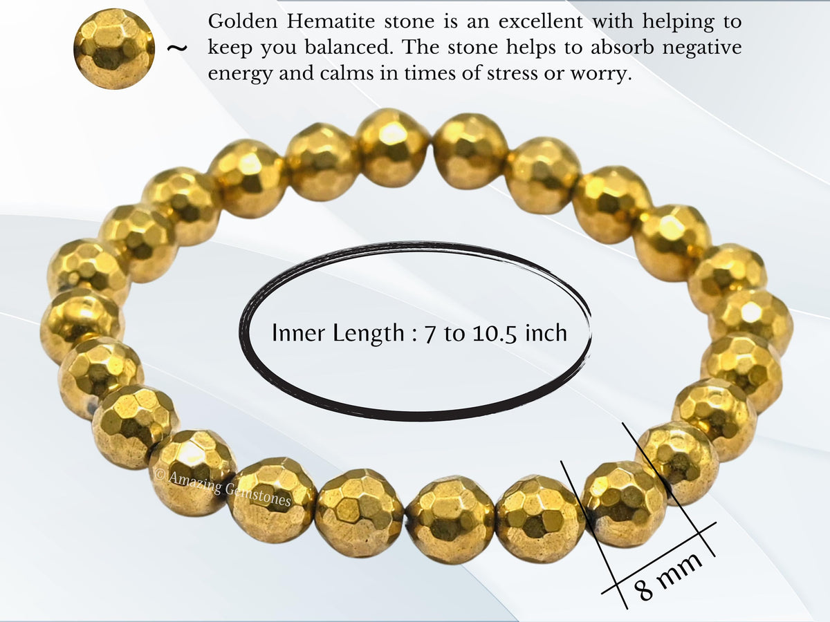 Amazing Gemstone Golden Hematite Bracelet for Women - Chakra Mens Bracelet Protection Crystals and Healing Stones - Blessing Bracelet Spiritual Meditation Gift Christmas Stocking Stuffers