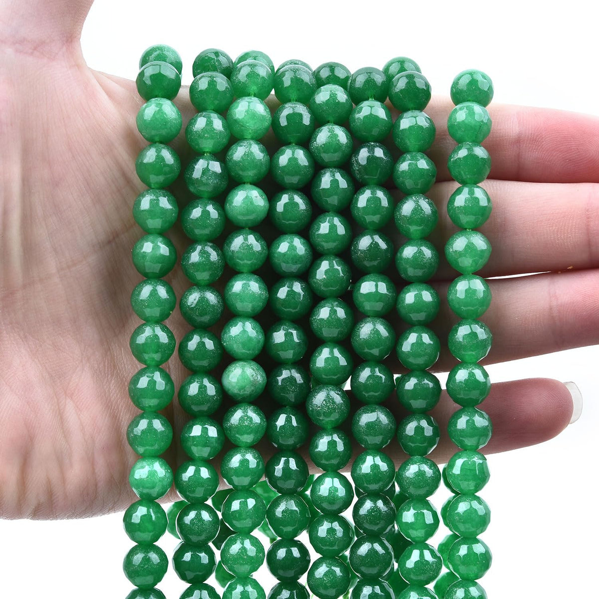 HAAMIIQII 8mm Dark Green Jade Faceted Round Stone Spacer Beads, Loose Gemstone Beads for Jewelry Making, DIY Bracelet, Necklace, Healing Crystal 14 Inch (45pcs)