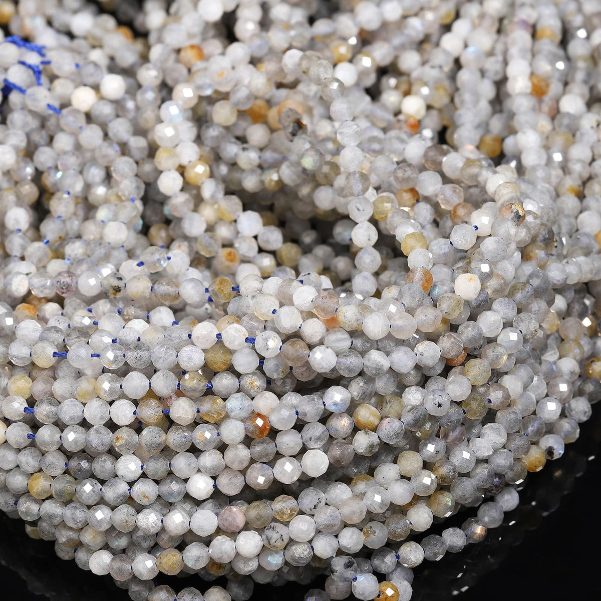 Song Xi 90pcs 4mm Natural Gray Labradorite Gemstone Beads Faceted Round Loose Stone Beads for Jewelry Making (1 Strand)