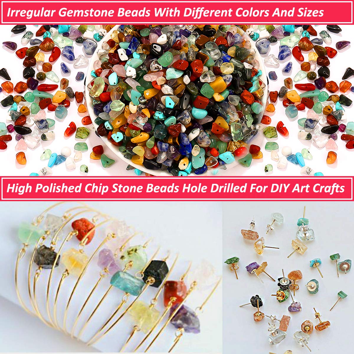 Beads for Jewelry Making, 900PCS Natural Crystal Gemstone Chip Loose Beads Irregular Rock Bulk Beads with Plastic Box for Bracelet Jewelry Making DIY Supplies (15 Colors - 900PCS)