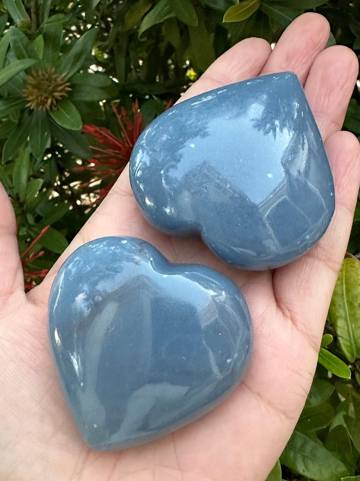 Angelite Gemstone Hearts, Polished Angelite Puffy Hearts, Angelite Crystal Palm Stone, Angelite Healing Crystal Hearts (1 Heart)