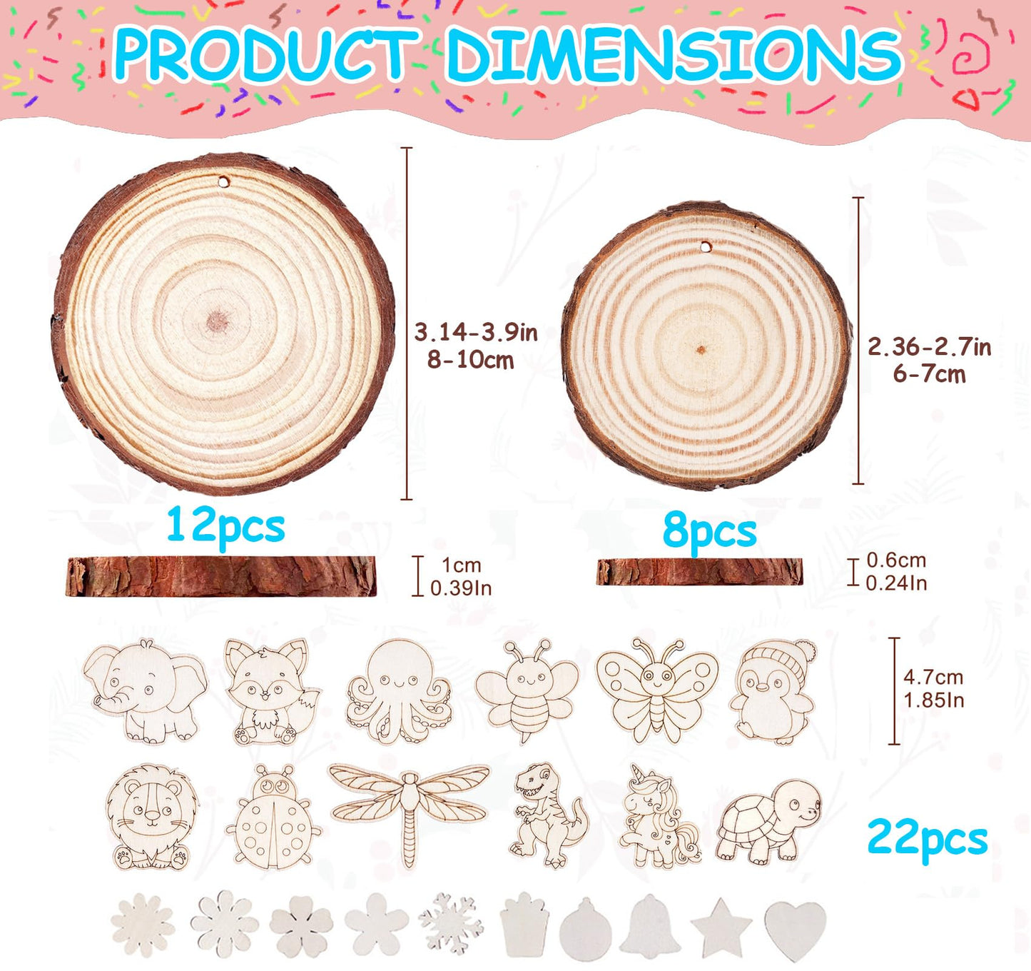 Timburst Unfinished Wood Slices Ornaments, 171pcs All-in-One Kids Painting Crafts, Glow in the Dark Wooden Craft Kit with Pre-Drilled Holes, Arts and Crafts for Girls Boys Ages 6+ Birthday Gift
