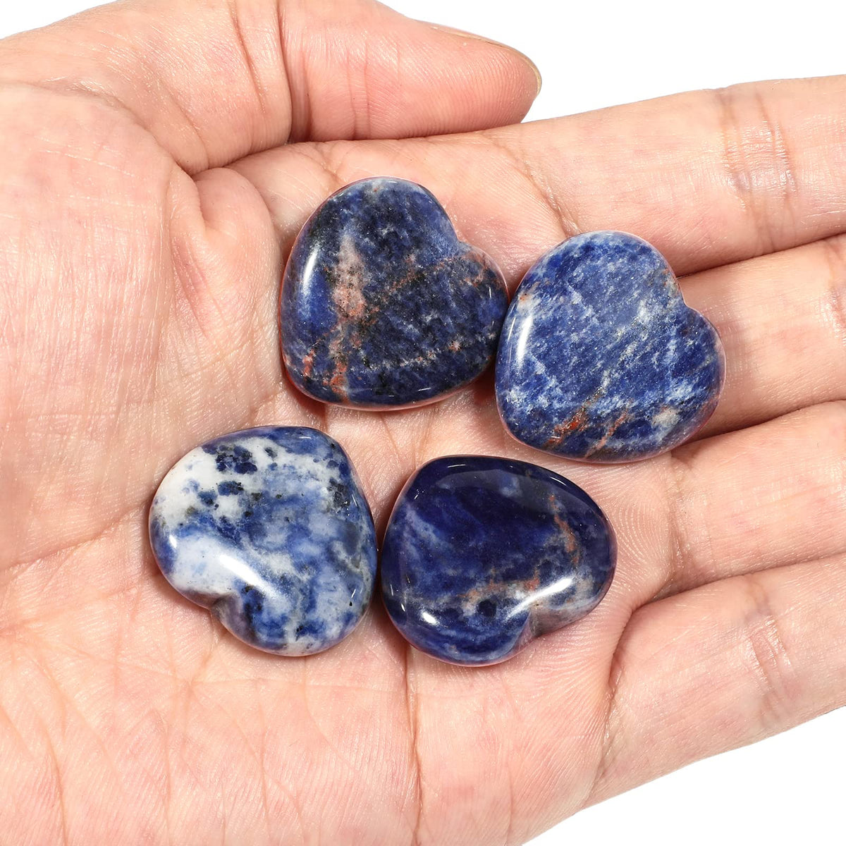 Loveliome 4 Pcs Natural Sodalite Love Heart Palm Stone Reiki Balancing Worry Stone(1 Inch)