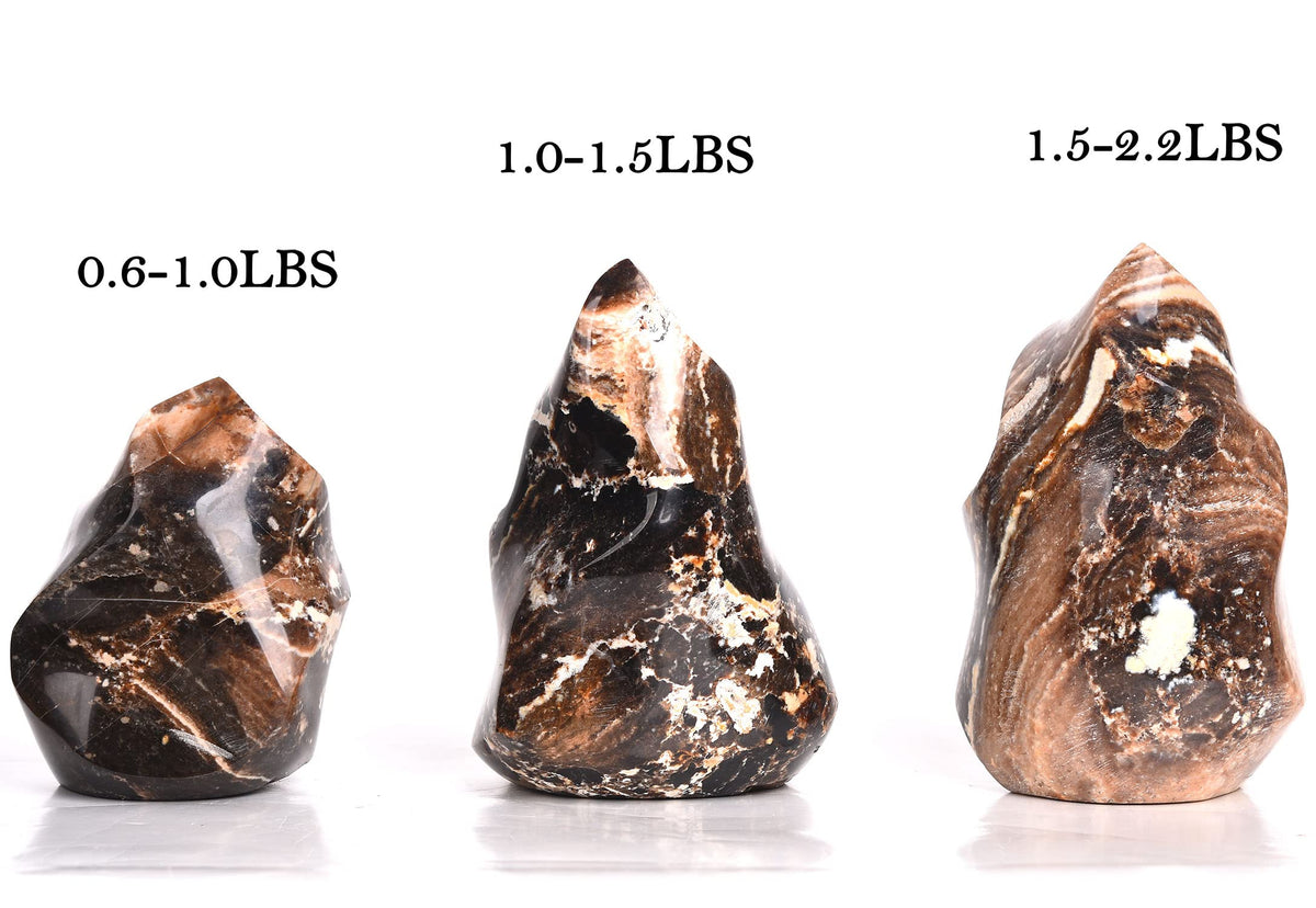 AMOYSTONE Black Opal Flame Shaped Stone Towers Large Healing Crystal Quartz Home Decor 0.6-1.0LBS
