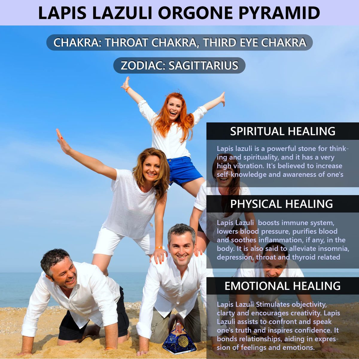Anaya Agate Crystal Pyramid, Handmade Lapis Lazuli Orgone Pyramid for Positive Energy, Healing Stones for Meditation, Yoga, Orgonite Pyramids for Inner Truth, Life Clarity, Christmas Gifts for Women