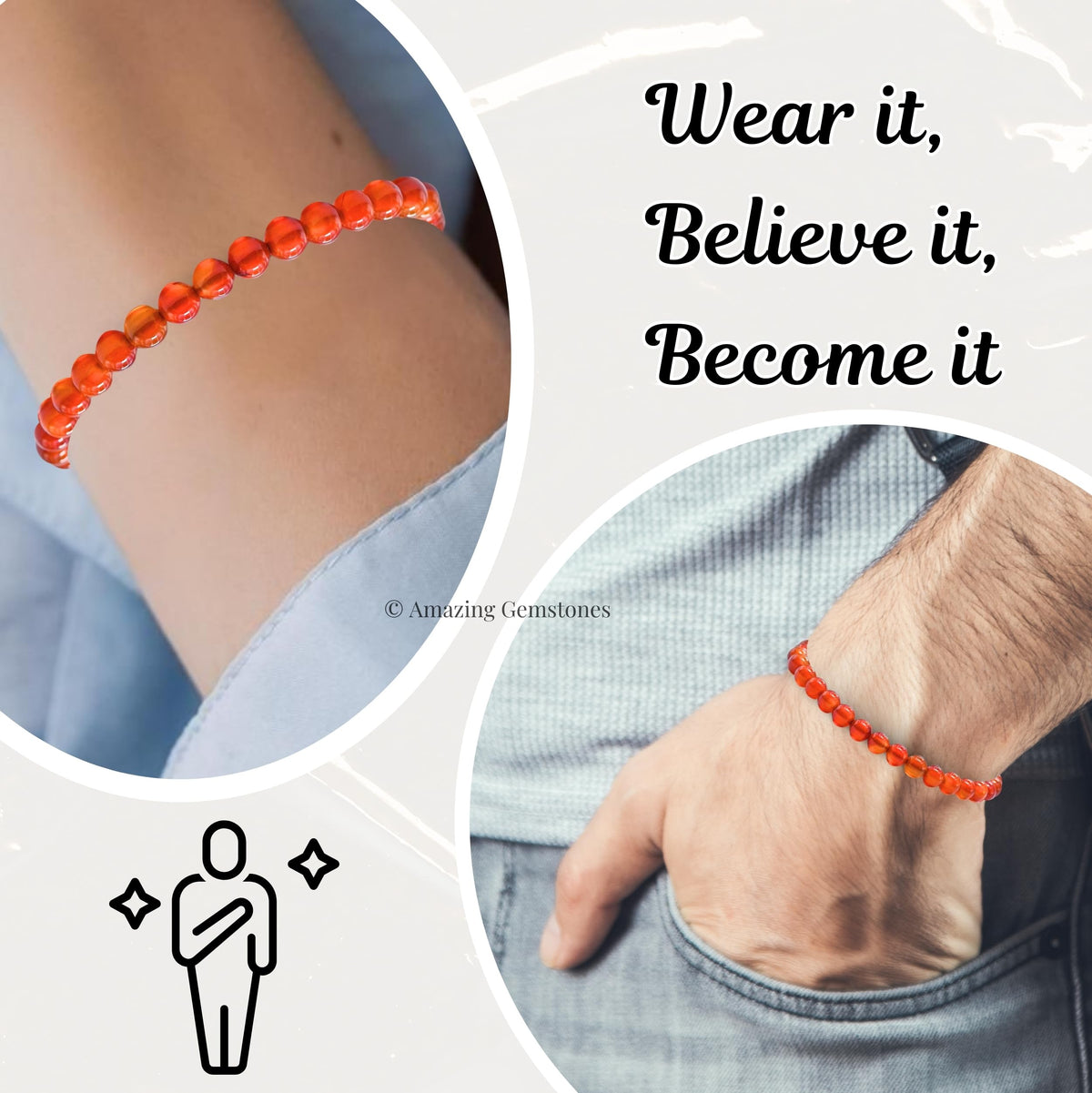 Amazing Gemstone Carnelian Bracelet for Women Men's Gifts - Protection Healing Crystal Bracelet - 6mm Gemstone Beaded Adjustable Bracelet Pulseras Para Hombres Mujer Stocking Stuffers