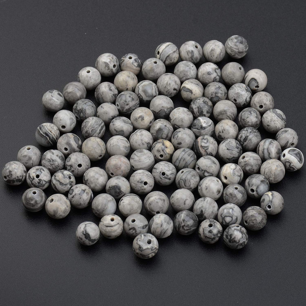LPBeads 100PCS 8mm Natural Map Jasper Gemstone Round Loose Beads for Jewelry Making with Crystal Stretch Cord
