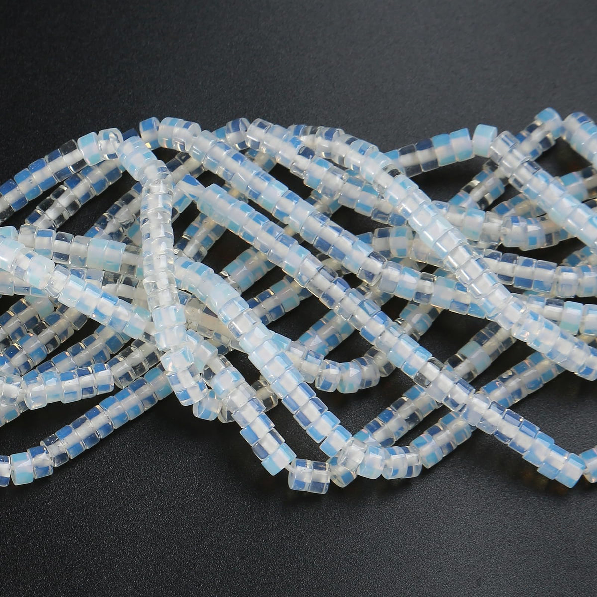 150pcs 2x4mm Natural White Opal Stone Tube Shape Beads Loose Flat Round Cylinder Flat Spacer Green Stone Beads for Bracelet Earrings Jewelry Making