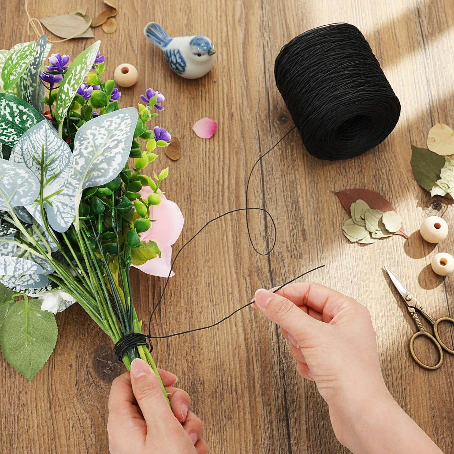 Syhood 1345 Feet Floral Vine Bind Wire Rustic Wrapping Wire for Flower Bouquets(Black)