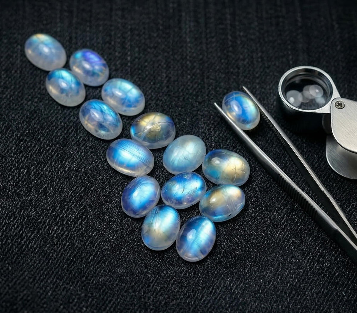 6x8mm Oval Rainbow Moonstone AAA Quality Natural Calibrated Cabochon Loose Gemstone 10 pcs Box.