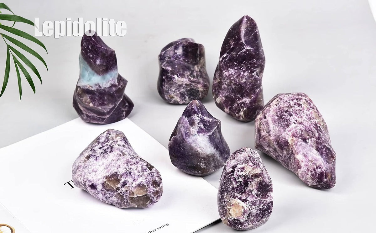 AMOYSTONE Purple Lepidolite Crystals Tower Flame Shaped Stone Energy Meditation Healing Crystal Home Decor 1.5-2.2 Pound