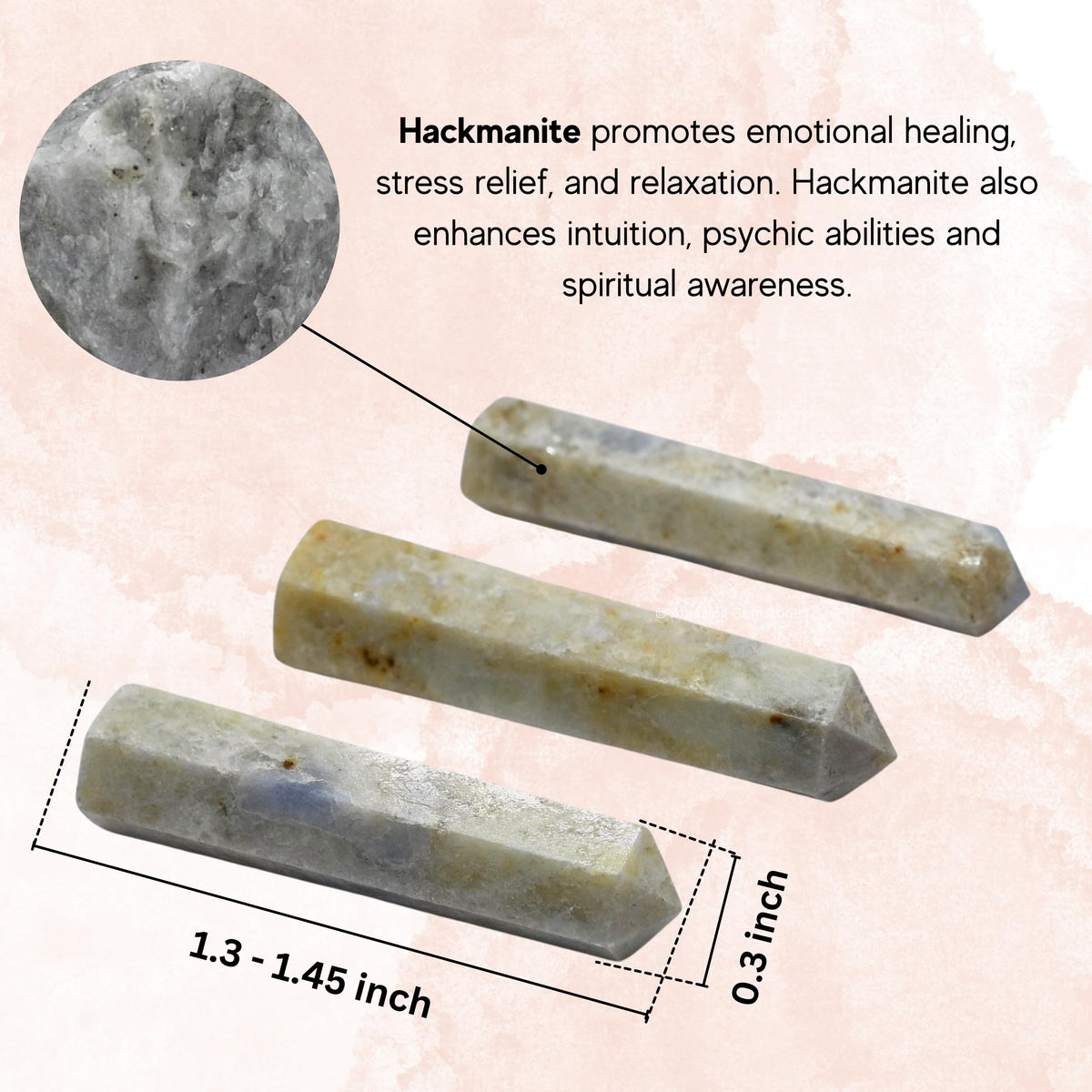Amazing Gemstone Hackmanite Crystal Points Bulk Healing Crystals - Pack of 3 Single Terminated Healing Wand Point Bulk Crystals for Crafts, Crystal Grid, DIY Work - Premium Crystals - Beginners Gift