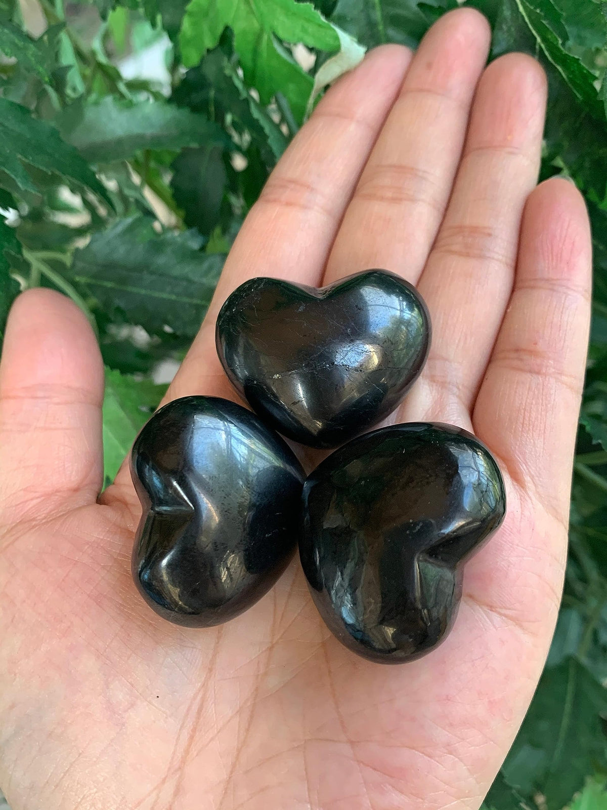 GAF TREASURES Shungite Gemstone Hearts, Polished Shungite Puffy Hearts, Shungite Crystal Palm Stone, Shungite Healing Crystal Hearts (1 Heart)