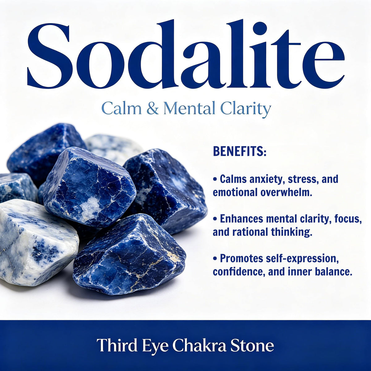 Loveliome Natural Sodalite Oval Polished Worry Stones, Healing Crystal Indoor Fountain Stones Massage Energy Anxiety Relief Items