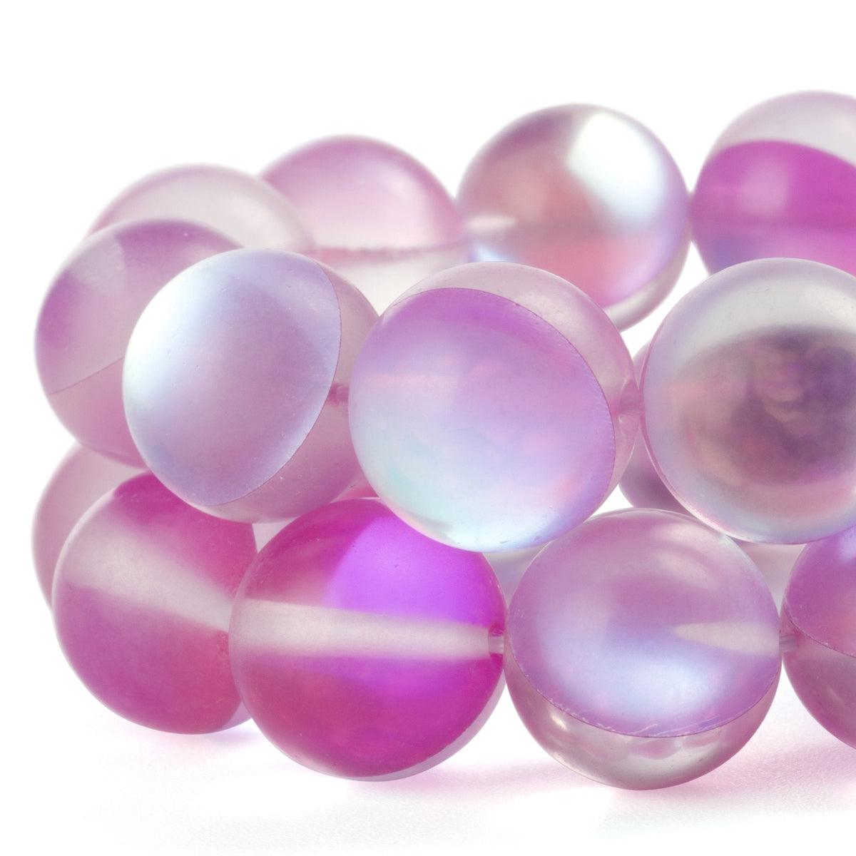 RUBYCA 6mm Round Moonstone Matte Crystal Glass Beads Aura for Jewelry Making Pink, 1 Strand