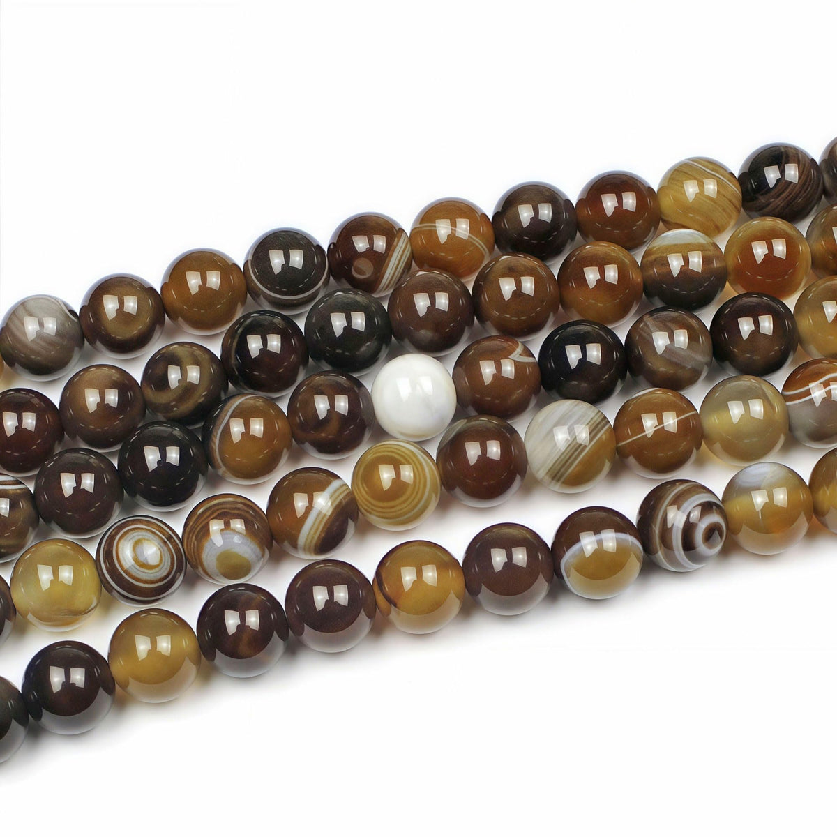 MJDCB Natural Stone Beads Coffee Stripe Agate Round Loose Beads for Jewelry Making DIY Bracelet Necklace (8mm)