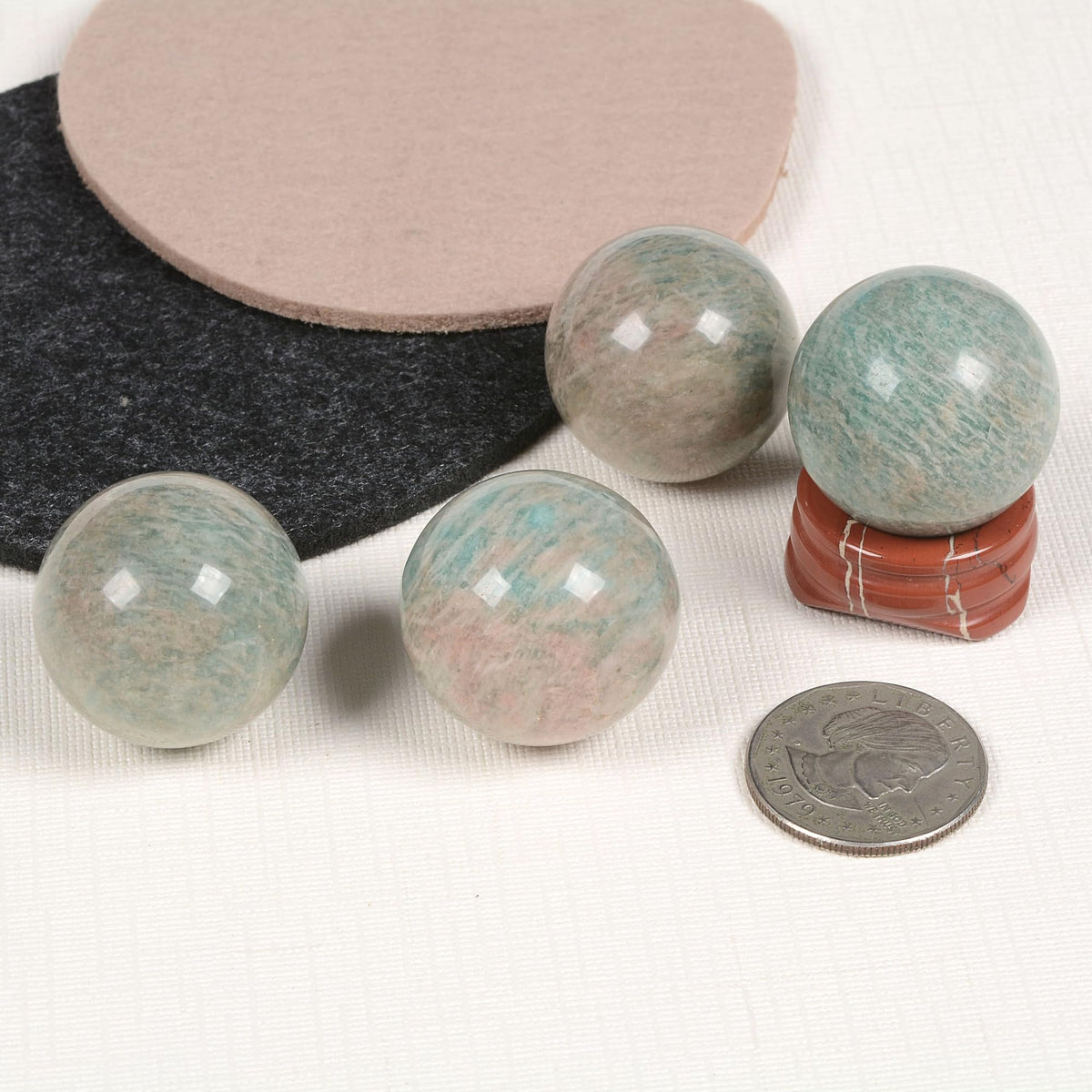 Justinstones Natural Polished Amazonite Sphere with Red Jasper Stand – Handcrafted Gemstone 30mm Ball for Energy Healing, Meditation, and Home Décor