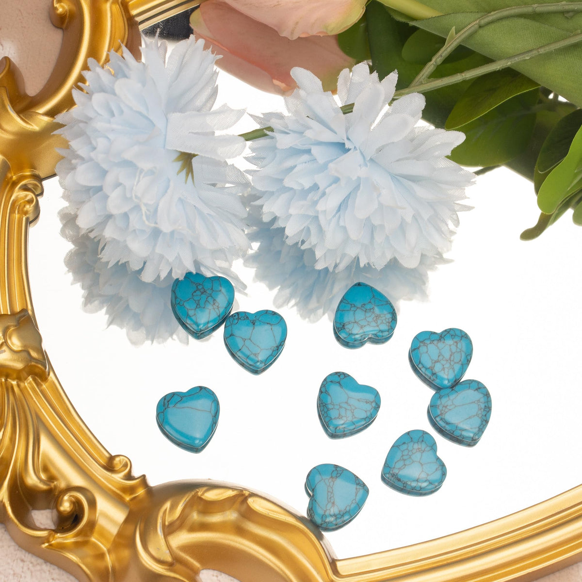 Xyntara 10 Pcs Heart Healing Crystal Stones, Quartz Worry Stones, Valentines Gift for Women, Love Carved Palm Gemstone for Reiki Energy Balancing Meditation 0.8 in (Green Turquoise)