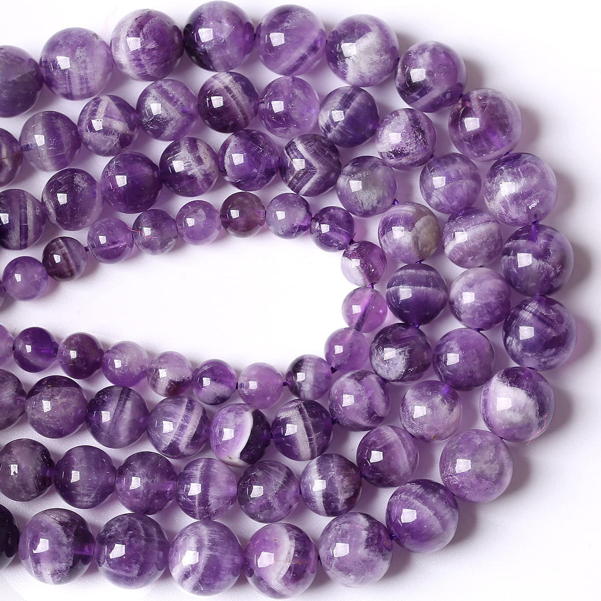 8MM 45PCS Purple Amethyst Dream Lace Beads Natural Quartz Crystal Stone Loose Beads for Jewelry Making DIY Bracelet Grade A+ 15 inches Strand