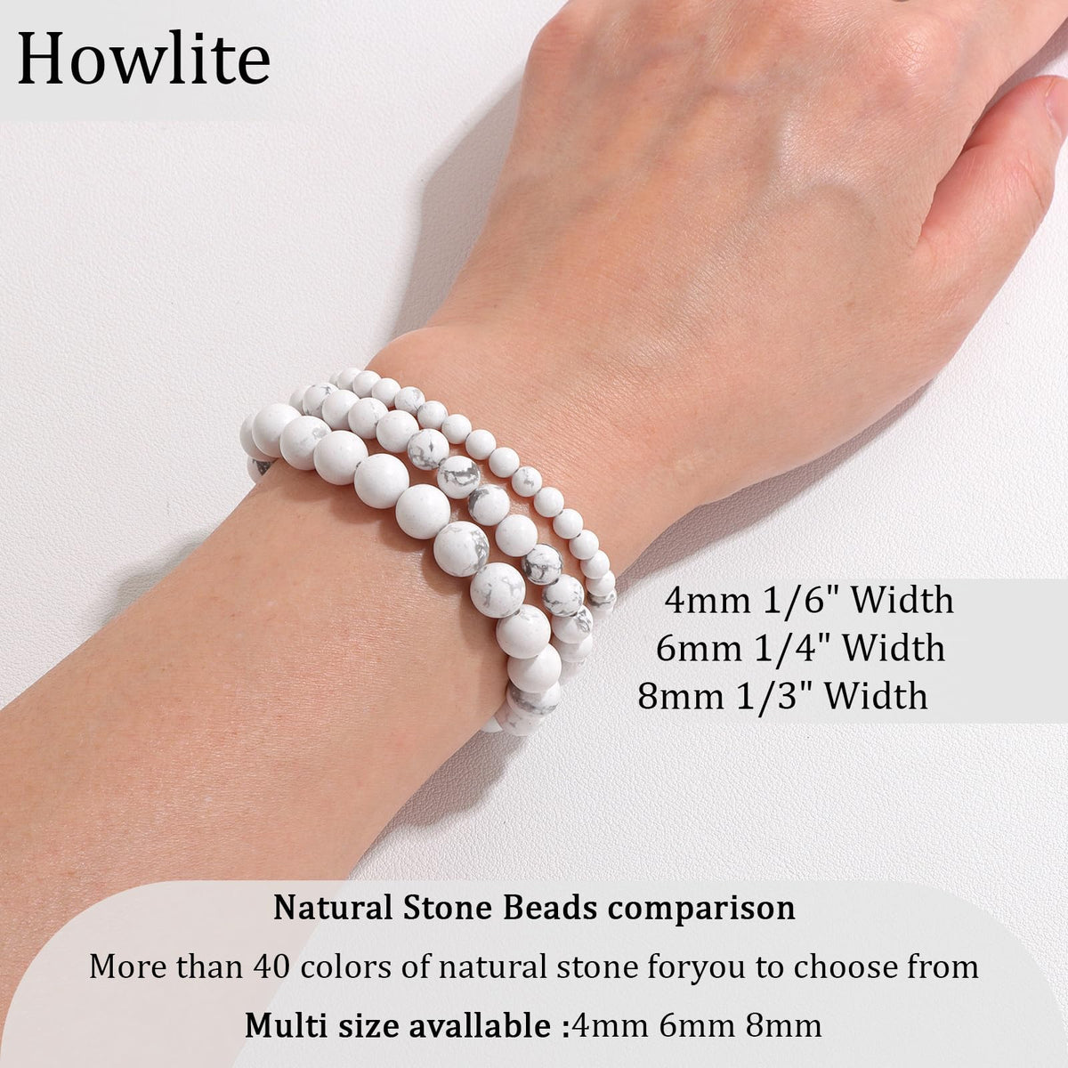 Vinswet Healing Crystal Bracelets for Women Men 8mm Howlite Natural Stone Beaded Stretch Bracelet Handmade Gemstone Reiki Spiritual Jewelry Gifts