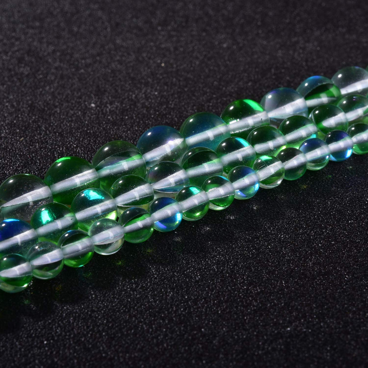 Asingeloo 48PCS 8mm Green Angel Aura Round Gemstones Polished Mermaid Aura Moonstone Bead Smooth Stone Loose Beads Crystal Quartz for DIY Jewelry Making 1 Strand 15”