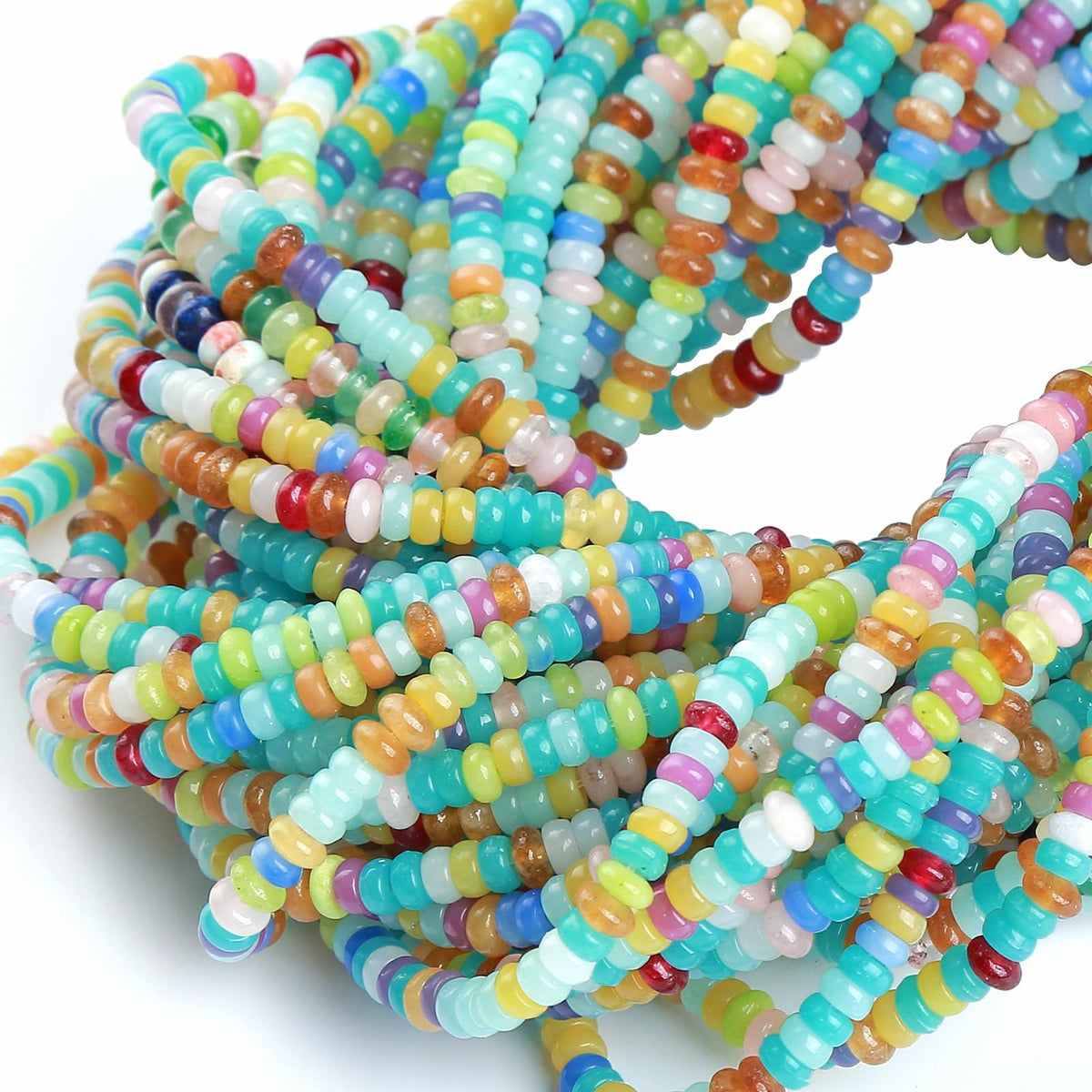 150PCS 2x4mm Natural Colorful Blue Stone Rondelle Beads Abacus Disk Stone Beads Round Loose Spacer Gemstone Beads for DIY Bracelet Necklace Jewelry Making