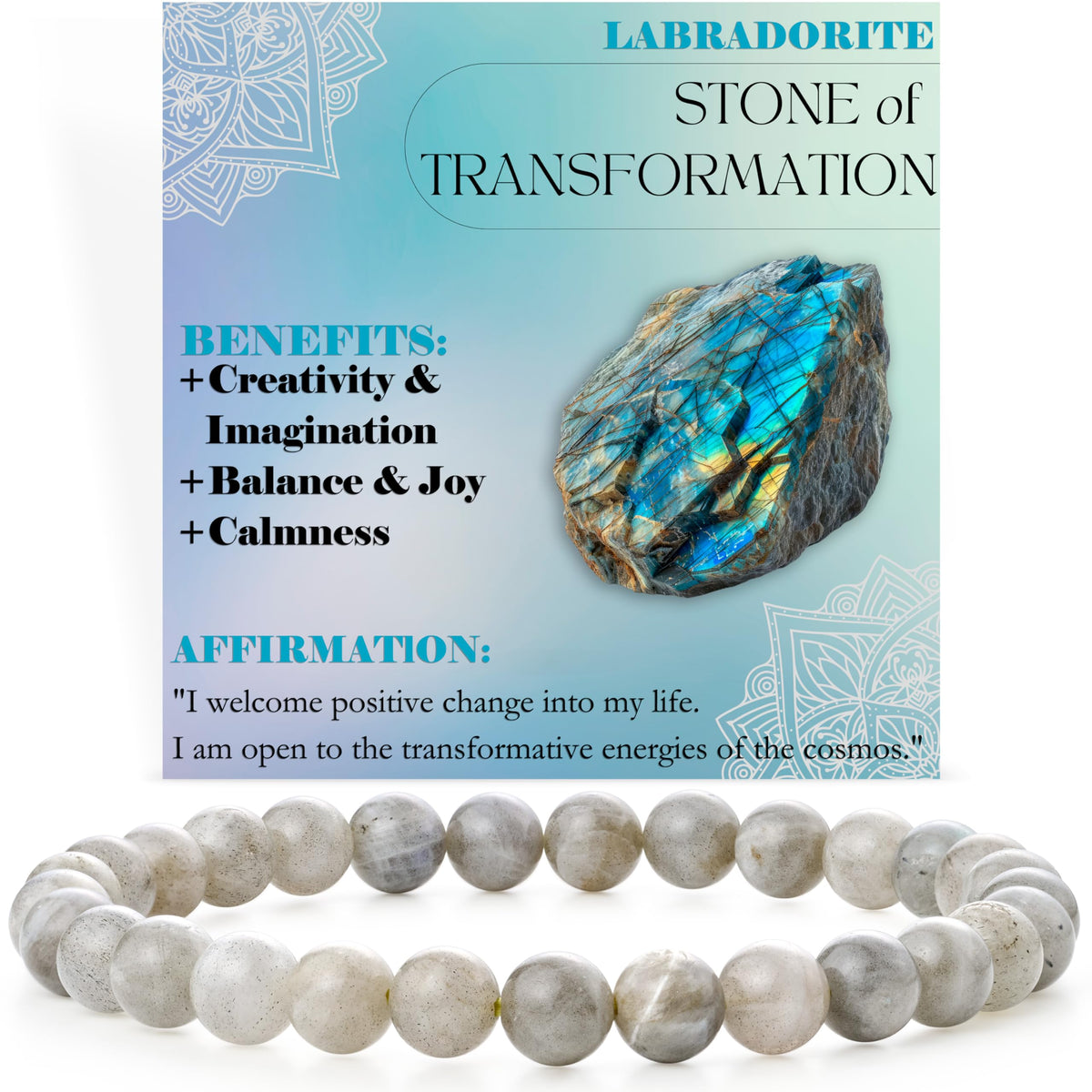 Bivei Labradorite - Transformation - 6mm Beaded Bracelets for Women Handmade Semi Precious Natural Stone Stretch Elastic Jewelry for Women Yoga Protection Gifts