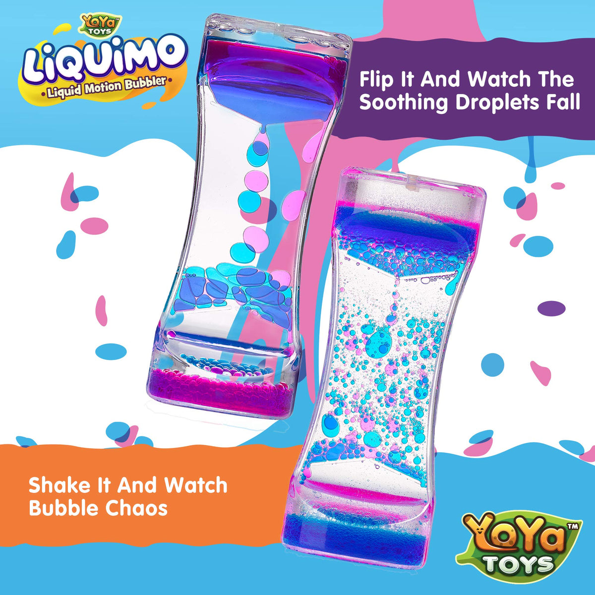 YoYa Toys Liquimo - Liquid Motion Bubbler - 3 Pack - Sensory Fidget Desk Toy for Kids & Adults - Relaxing Hourglass Timer Tubes - Calming Visual Play for School, Home, Office, Stress Relief and Focus