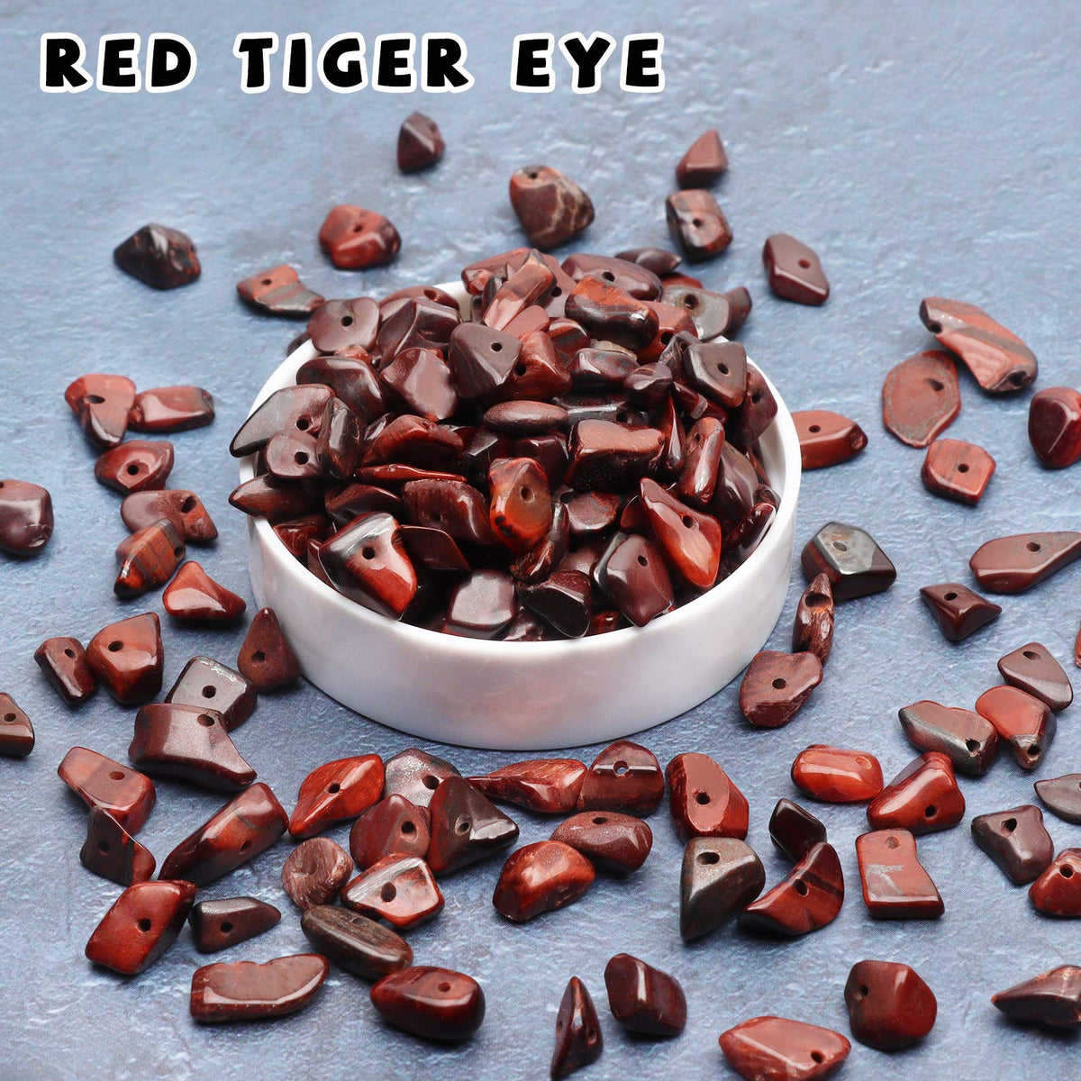 500 pcs Natural Chip Stone Beads, Red Tiger Eye 5-8 mm Irregular Gemstones Healing Crystal Loose Rocks Bead Hole Drilled for Jewelry Making Bracelet