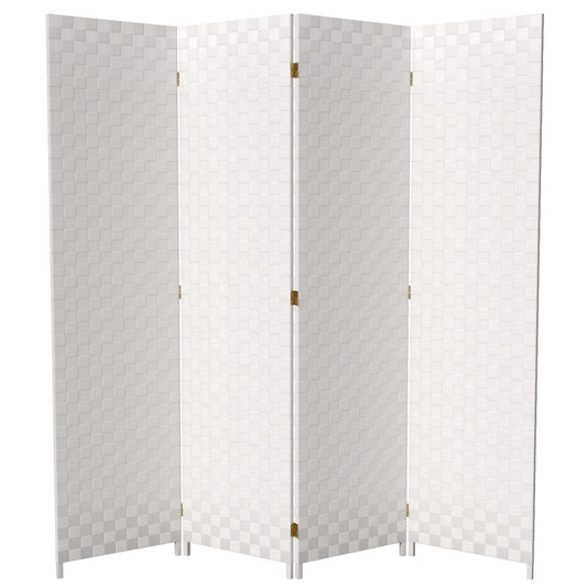 Red Lantern 6 ft. Tall Woven Fiber Outdoor All Weather Room Divider - 4 Panel - White
