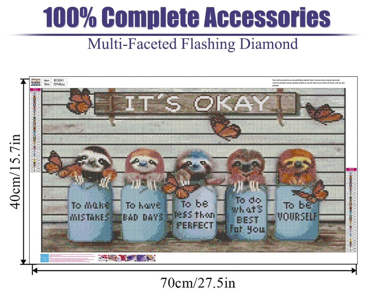 BOHADIY Inspirational Diamond Painting Kits for Adults 5D Diamond Art Kits for Adults, Sloth Large Size 16x27.5 Inch DIY Full Drill Paintings with Diamonds Gem Art Crafts for Home Wall Decor