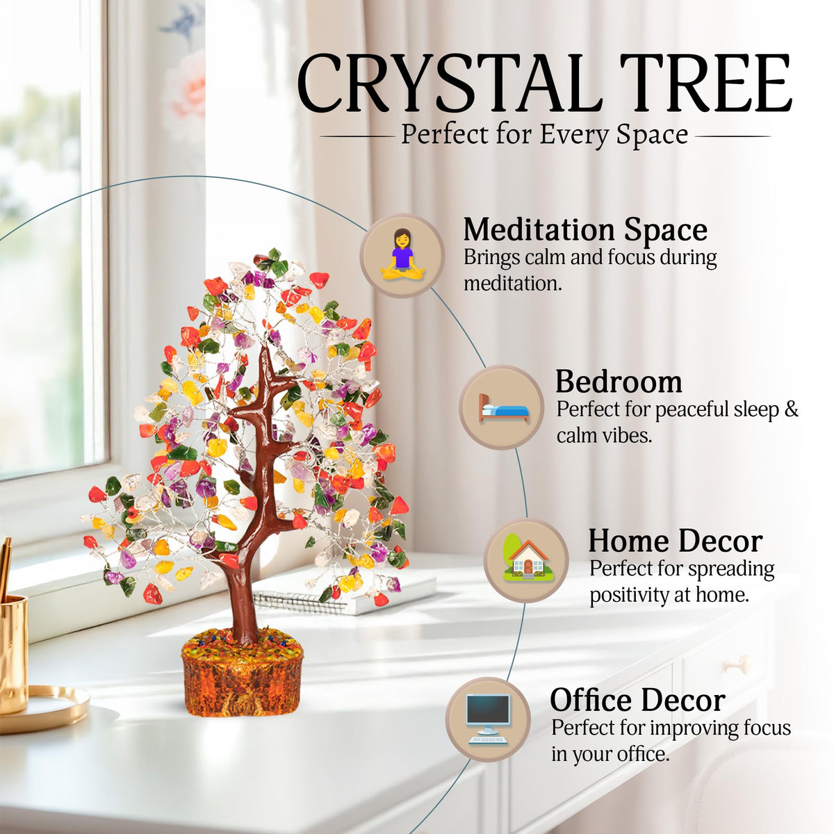 YATSKIA Mix Chakra Tree - Gemstone Tree of Life - Crystal Gifts for Women - Gemstones and Crystals - Crystal Trees for Positive Energy - Meditation Gifts