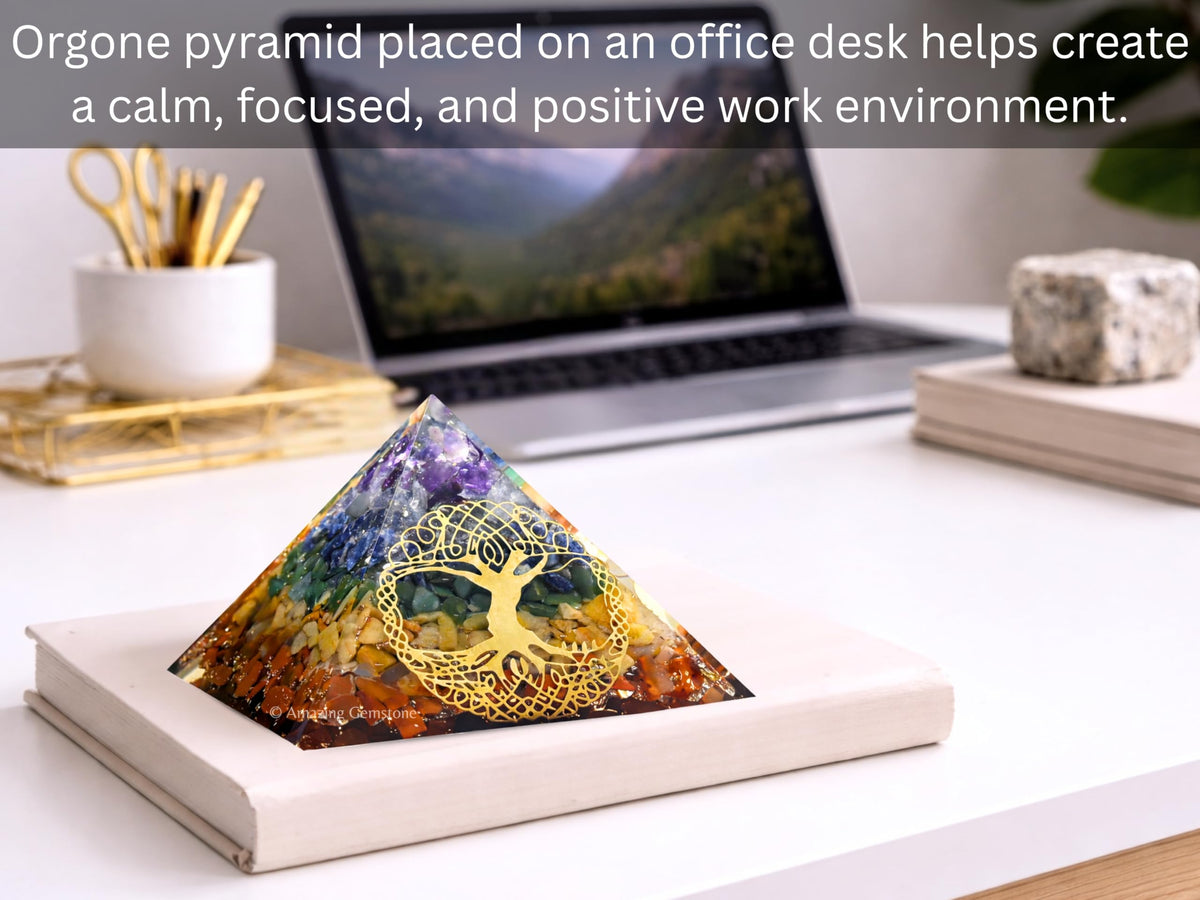 Amazing Gemstone Large Orgone Pyramid | Natural Chakra Pyramid Crystal | Tree of Life Orgonite Pyramid | Organ Pyramids Positive Energy Healing
