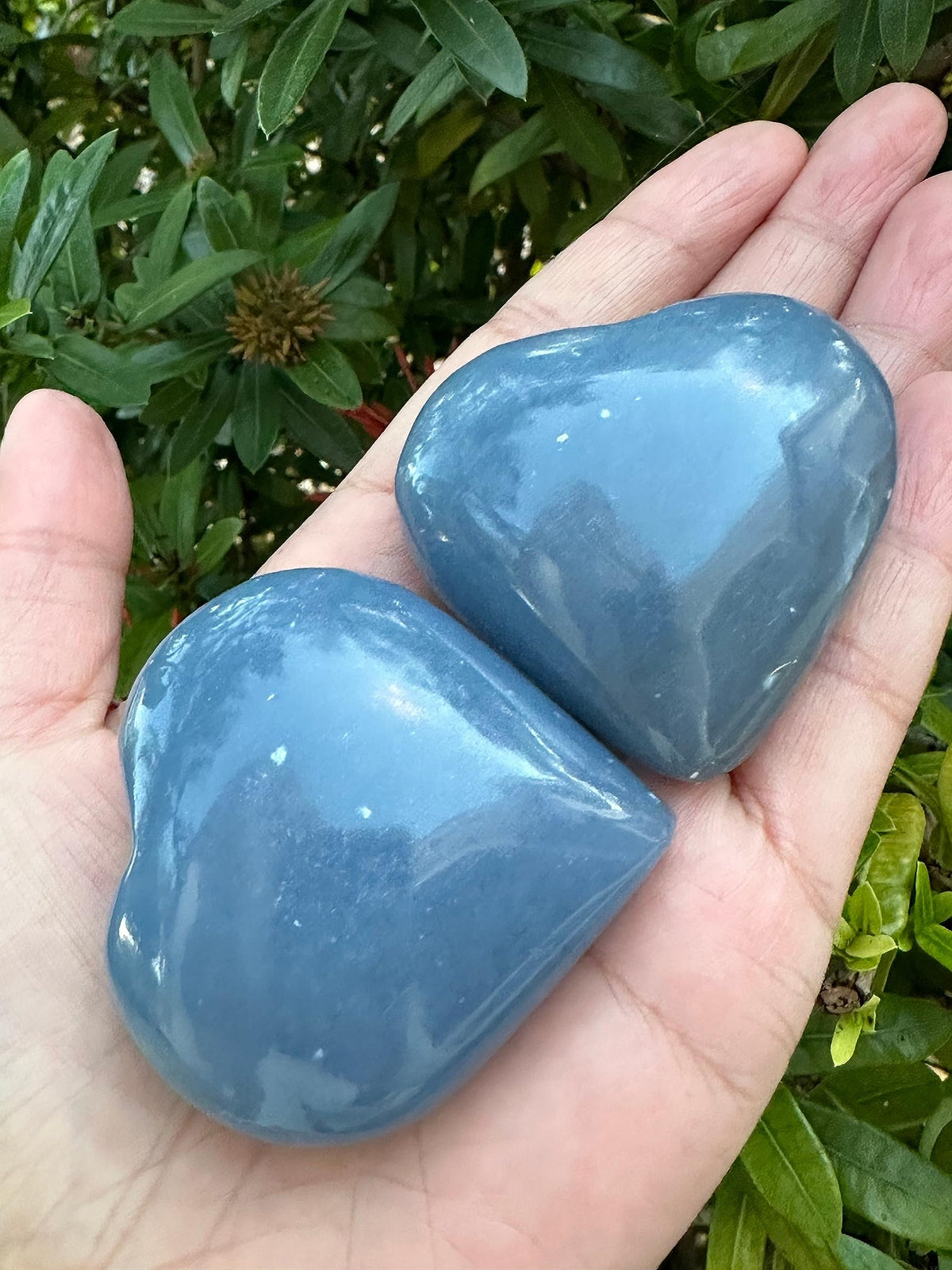 Angelite Gemstone Hearts, Polished Angelite Puffy Hearts, Angelite Crystal Palm Stone, Angelite Healing Crystal Hearts (1 Heart)